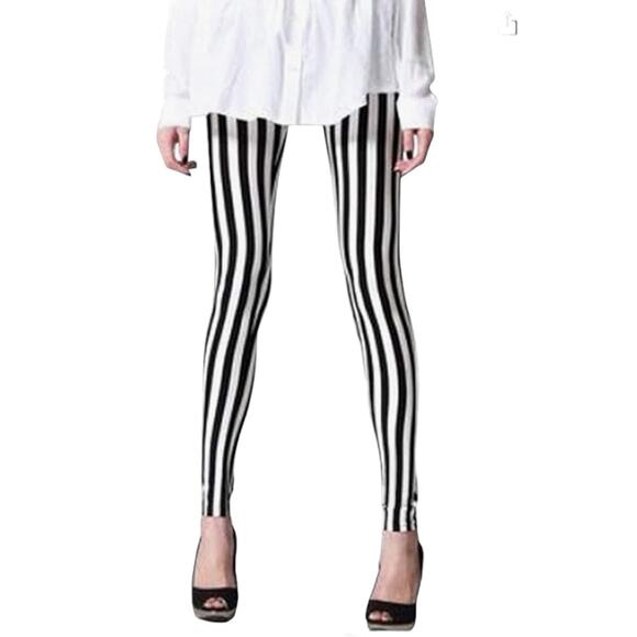 NEW Simplicity Soft Classic Black and White Striped High Waisted Legging… - Picture 2 of 4